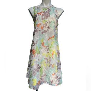 Badgley Mischka Ice Blue Trapeze Sleeve Burn-Out Dress Size 14